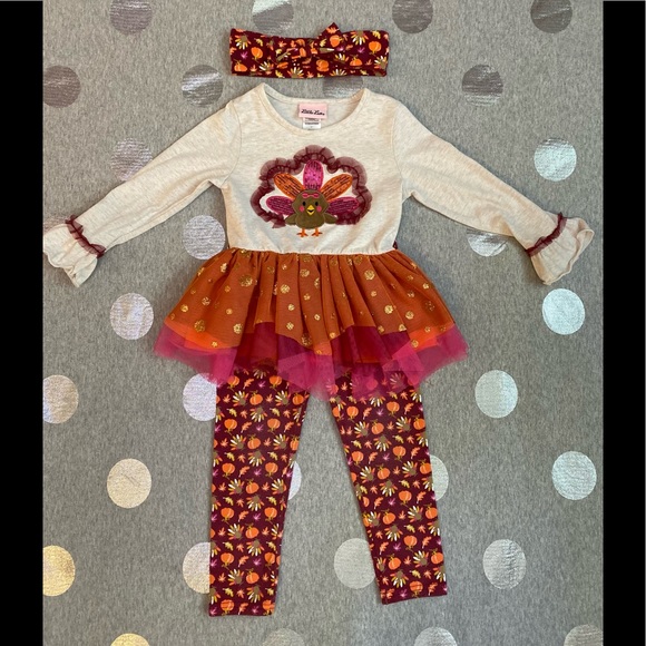 3 Listings for $15! Thanksgiving Turkey Ruffled Tops & Pants Set 4t READ DESCRIP